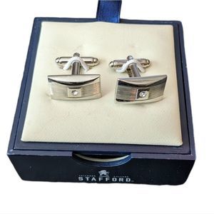STAFFORD Silver Tone Rhinestone accent Cuff Link Lines